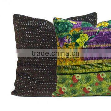 Velvet Cushion in Brown With Vintage Kantha Backing photo-4