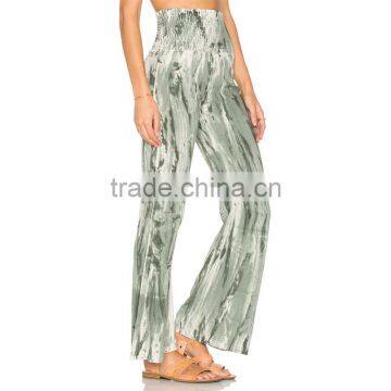 Green Tie Dye Flare Pants Boho Ladies Bell Bottom Trousers Cutting photo-2