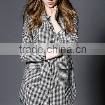 2017 New Design Simple Lattice Blouse OEM Service Guangzhou Cheap Wholesale photo-3