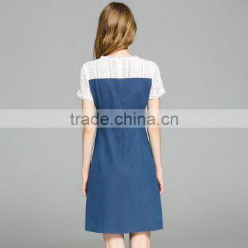 Top Quality Summer Dress for Women New Design Spliced Cowboy Demim Dress Elegant Daily A Shape Dress photo-5
