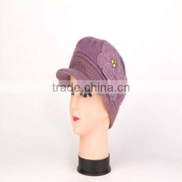 2014 New Fashion knitted wool hats with flowers TH-9038