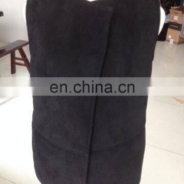 2015 ladies black pig suede and fake fur bonding jacket with curly sheep fur
