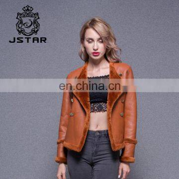 2017 Best New Design Lady Overcoat Women Lamb Leather Jacket