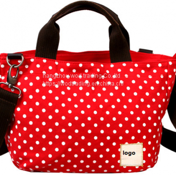 polka dot printed canvas shoulder bag with good price