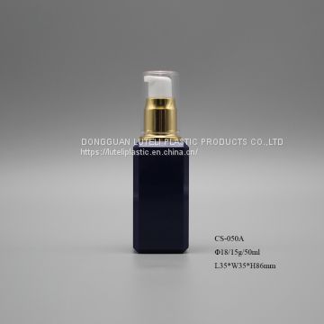 50ml blue color square PETG plastic empty face cream bottle with cosmetic cream treatment pump