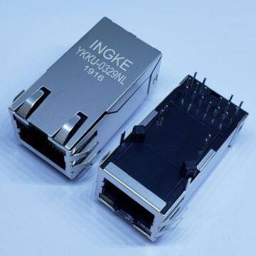 Ingke YKKU-0329NL 100% cross 0826-1X1T-GH-F Through Hole 1 Port  RJ45 Magnetic Modular Jacks 1000 Base-T PoE+