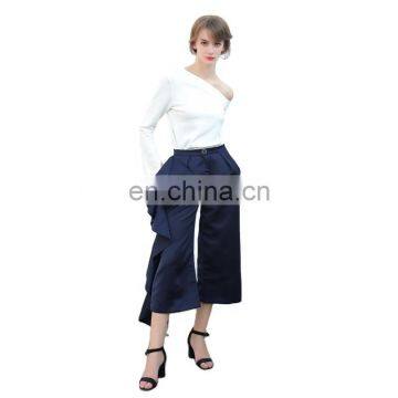 TWOTWINSTYLE Ruffle Trousers for Women High Waist Wide Leg Pants Female Casual Palazzo Bottoms