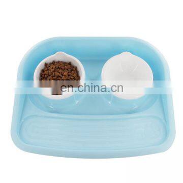 Non spill double plastic pet dog bowl for small cat and dog