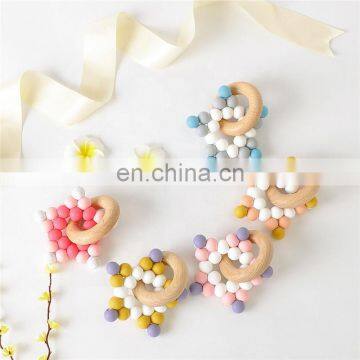 Star Silicone beads Teether Baby Teething Toys Wood Teething Ring