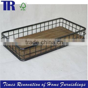 metal frame basket box ,hand-fabricated steel tube box,old pine bottom basket box