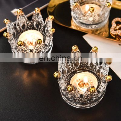 Romantic Candlelight Dinner Cinnabar Crystal Crown Glass Candlestick Glass Crystal Candle Holder Crystal Tealight