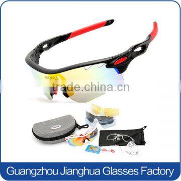 Guangzhou hot popular black frame anti-shock cycling sports glasses with interchangeable 4 lenses