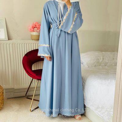 Byshanel Soild Color Patchwork Lace Muslim Open abaya