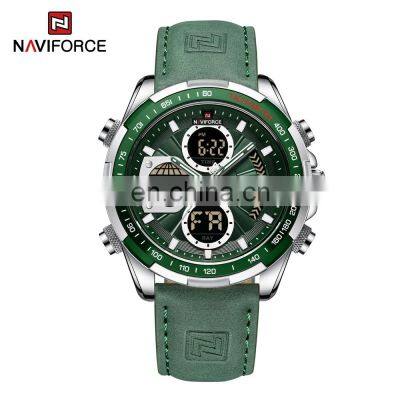 NAVIFORCE 9197L Men Watch Quartz AnalogTop Brand Luxury Fashion Watch Leather LCD Sport Wrist Watch