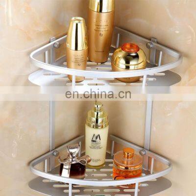 Hot Two Tier Bathroom Corner Shelf Tripod Bathroom Shelves Adhesive Corner Kitchen Racks Shampoo Storage Organizer w Hook photo-3