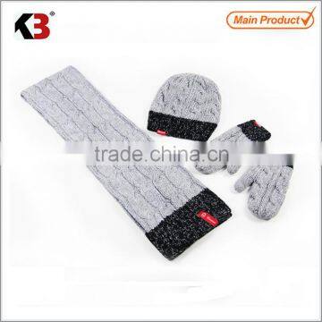 2015 New Arrival Unisex Acrylic Knitted Winter Hat Scarf Glove Set