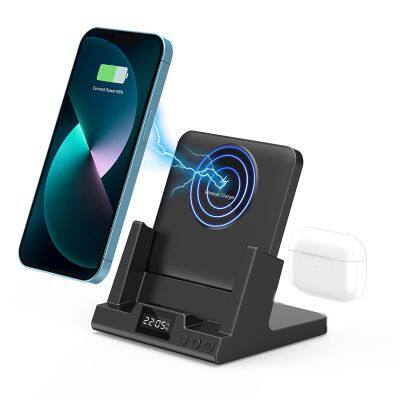 Three-in-one 15W Alarm Clock Wireless Charging Multifunction 3 in 1 Charger Stand Charging Wireless Charger Station