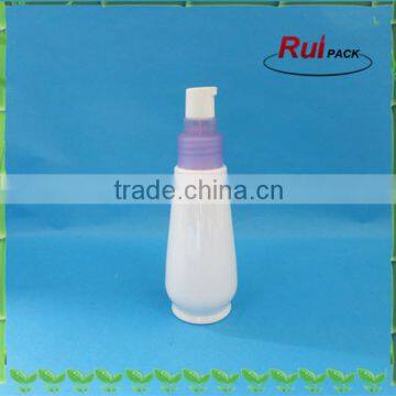 Empty white fancy shape PET bottle with PP cream pump,cosmetic PET bottle for sale