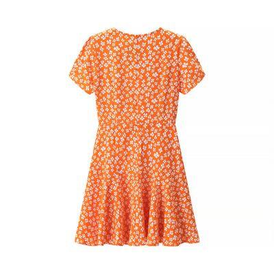 2025 New Short Sleeved Floral Skirt European and American V-neck Ruffle Edge Fake Style Dress photo-2