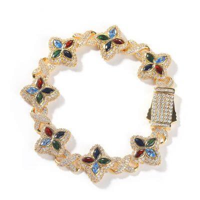 Colorful Flower Zircon Bracelet Multi-Color Crystal Bracelet Floral Inifinity Chain Statement Jewelry For Women Party Gifts photo-5