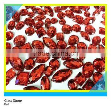 Glass Crystal Stone Red 2 Holes Flatback Net Surface Sew on Stone