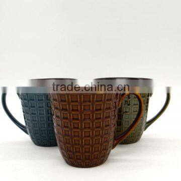 12OZ the plaid relief ceramic mugs manufacturer