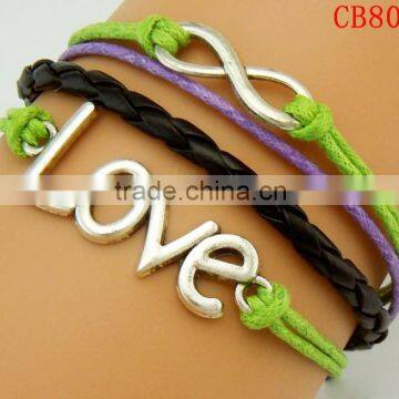 CB8025 Multi layer weave wax code romantic love and eight charms friendship vintage bracelet