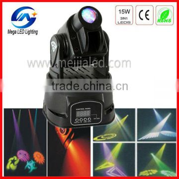 Sound control 15w*1pcs spot led moving head/15w led moving head