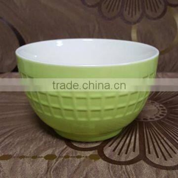 Embossed Outside Pink Inside White Ceramic Salad Bowl for Wholesale photo-3