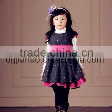 2012 high fashion dot grey/red woolen dress for kids