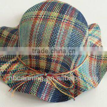 cheap paper straw hats/beach hat/checked girls hat /sunny hat