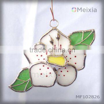 MF102826 tiffany style soldered cooper foil stained glass white flower wall hanging ornament for home decoration small piece who