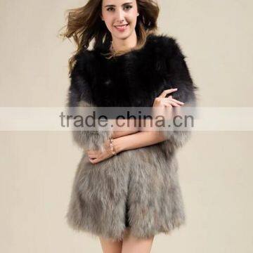 Women's Winter Warm Raccoon Fur Long Coat Gradual Color