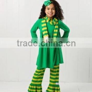 Baby Girl Boutique Plain Top With Stripe Pants Clothing Sets