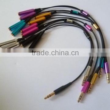 manufacture gold-plated DC3.5 m to 2*female earphone splitter cable