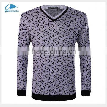 2016 new design v -neck patterned fashion man sweater geometrical design trendy