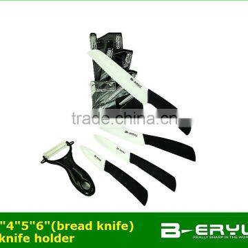BERYL 6pcs Set , 3"+4"+5"+6" Bread Knife+peeler+Knife Holder Ceramic Knife Sets With Color Box, Straight Handle,White Blade photo-6