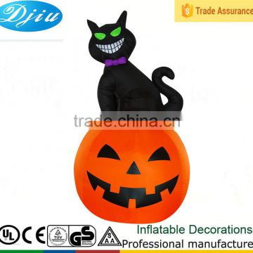 DJ-531 black cat sitting on the pumpkin inflatable halloween decor outdoor