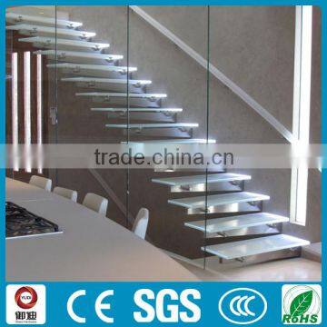 Indoor Cast glass floating stair with LED light