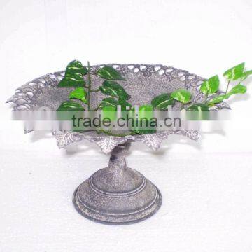DIA28CM Engraved Edged Round Metal Bowl w/Antique Grey