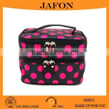 Double Two Layers Makeup Case With Mirror Cosmetic Holder With Zipper