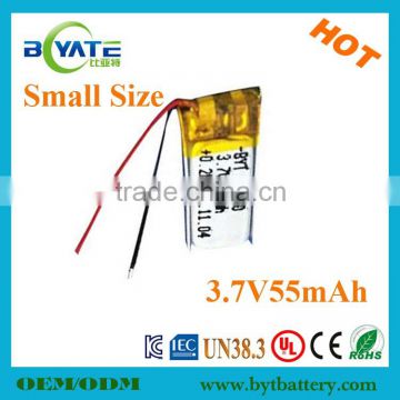 Small rechargeable and 3.7V 55mah li-polymer battery for smart band