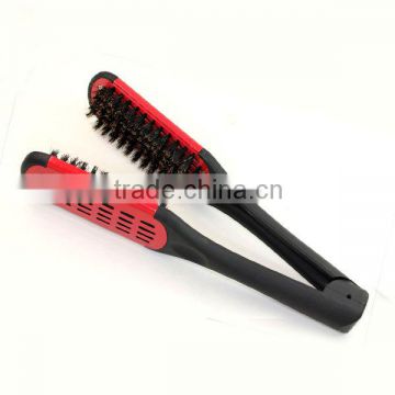 Hair straightening brush ceramic double side hair brush