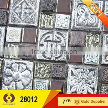 Modern silver interior decoration marble price glass mosaic tile (28012)