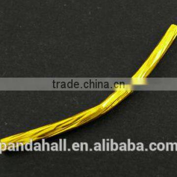 Brass Curved Tube Beads, Crimp Hollow Beads, 2mm wide, 35mm long, hole: 1mm(KK-EC295-G)