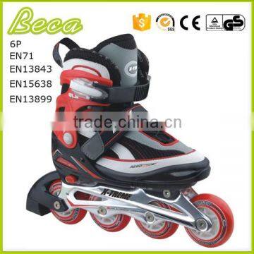 wholesale PU wheel black inline skate shoes with aluminum chassis