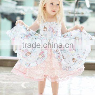 Fashionable Kids Horse Printing Ruffle Dress Cute Children's Boutique Clothes Set