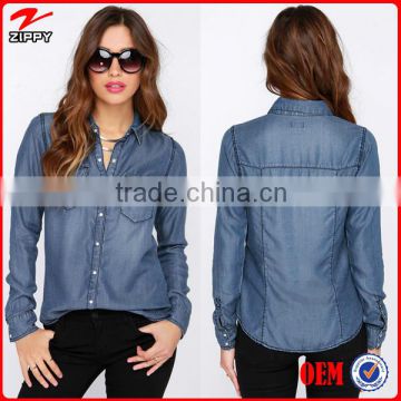 2016 Latest Fashion Women Denim Blouse Women Long Sleeve Blue Blouse