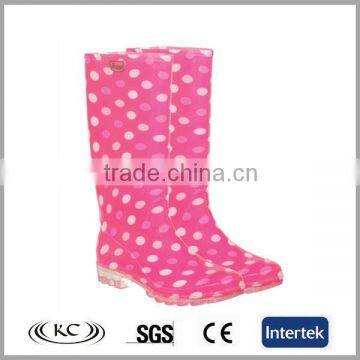 low price hotsale knee dot pink hot selling wellington boots