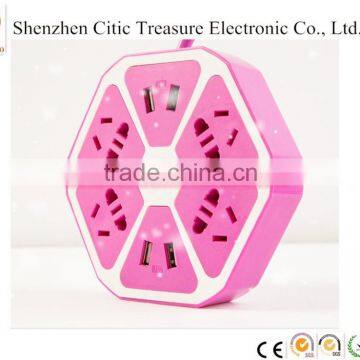 Universal electric sock Hexagon Shape 4 USB Charging Electric Power Extension Socket plug chargering socket